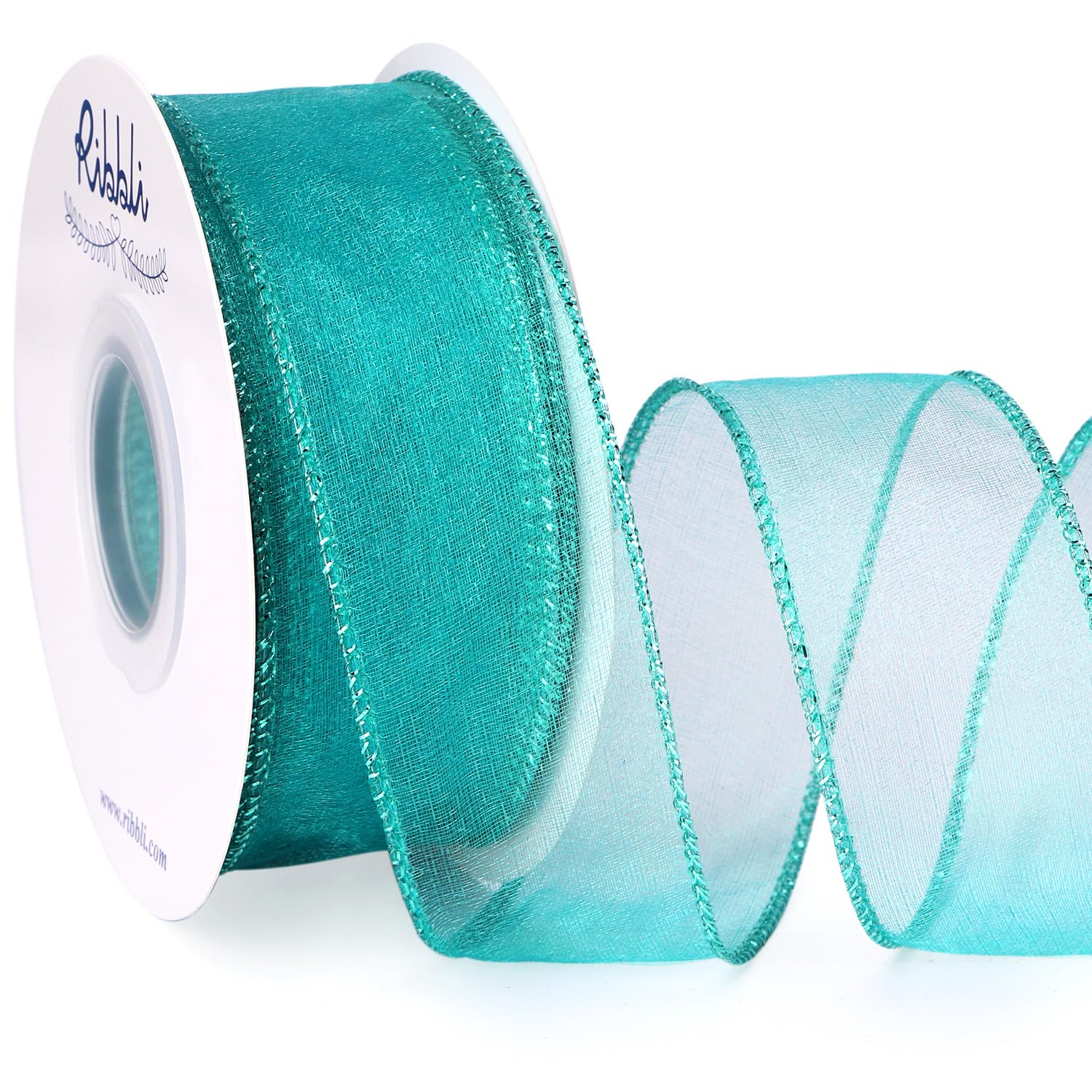 Amazon.com: Ribbli Light Teal Organza Wired Ribbon, Aqua